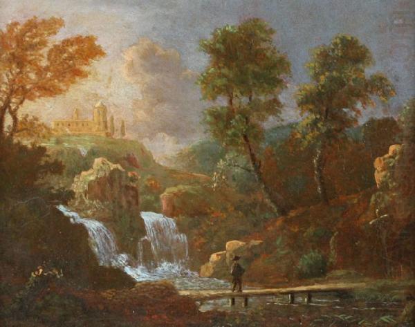 Willem van Bemmel Landschap figuur op een brug bij een waterval china oil painting image